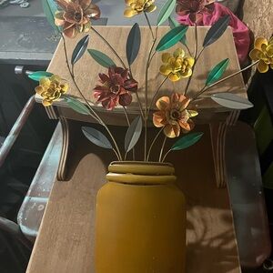Hand painted Rustic Metal Flower Vase with Multicolor Blooms